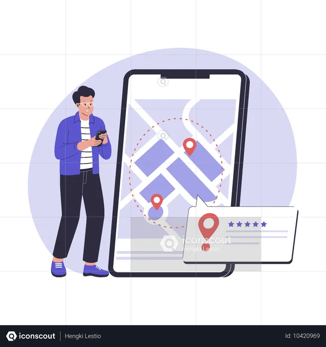 Geofencing as map area boundary for business  Illustration