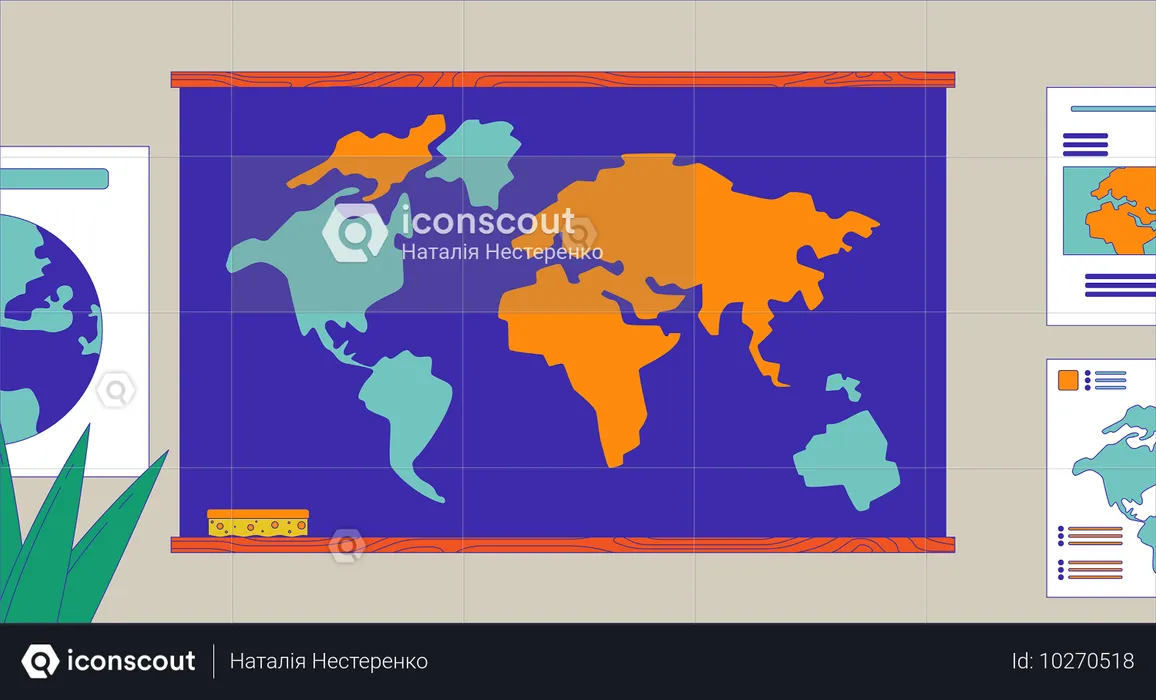 Geography class with world map  Illustration