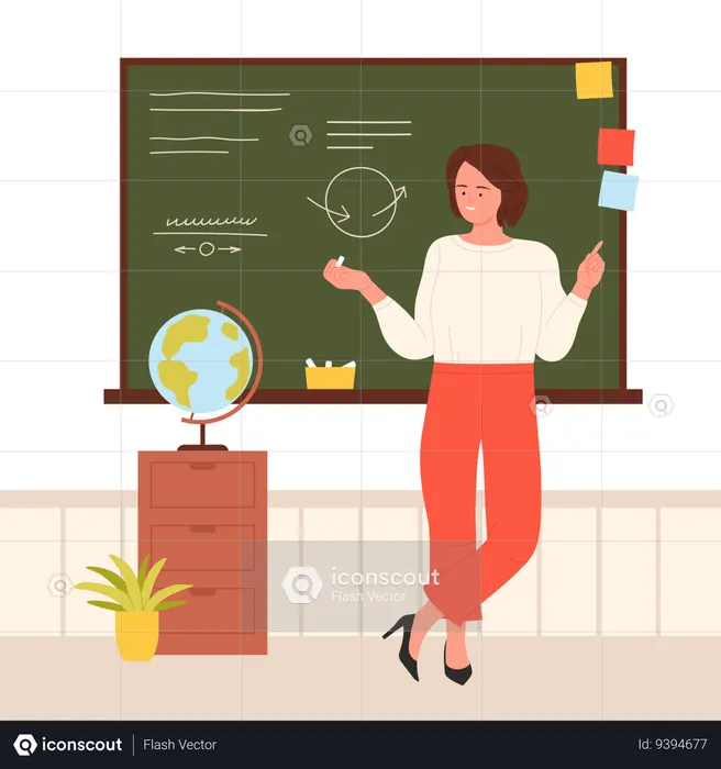 Geography teacher teaching students at school lesson  Illustration