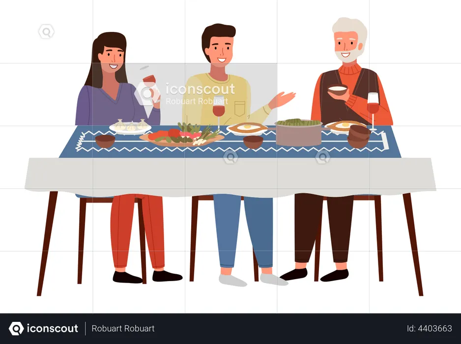 Georgian people eating food together  Illustration