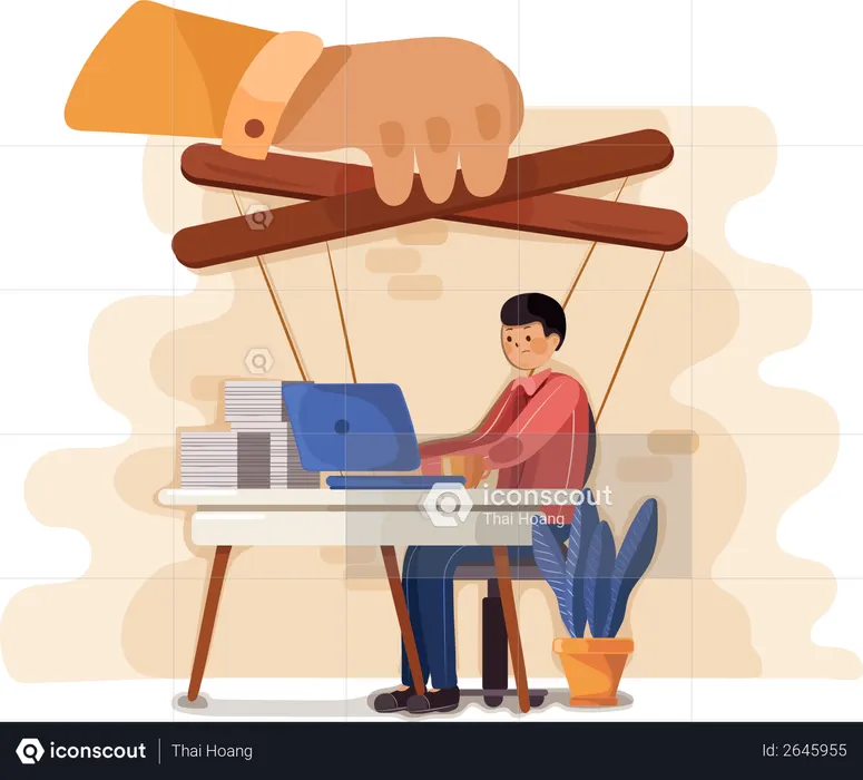 Gerente de negócios sob influência do chefe trabalhando no escritório  Ilustração