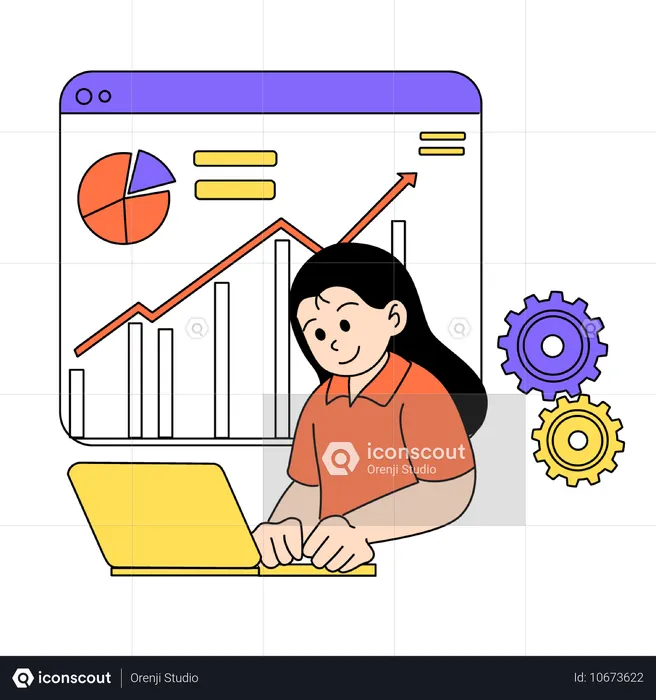 Gerente de proyecto trabajando en una computadora portátil mientras realiza análisis  Ilustración