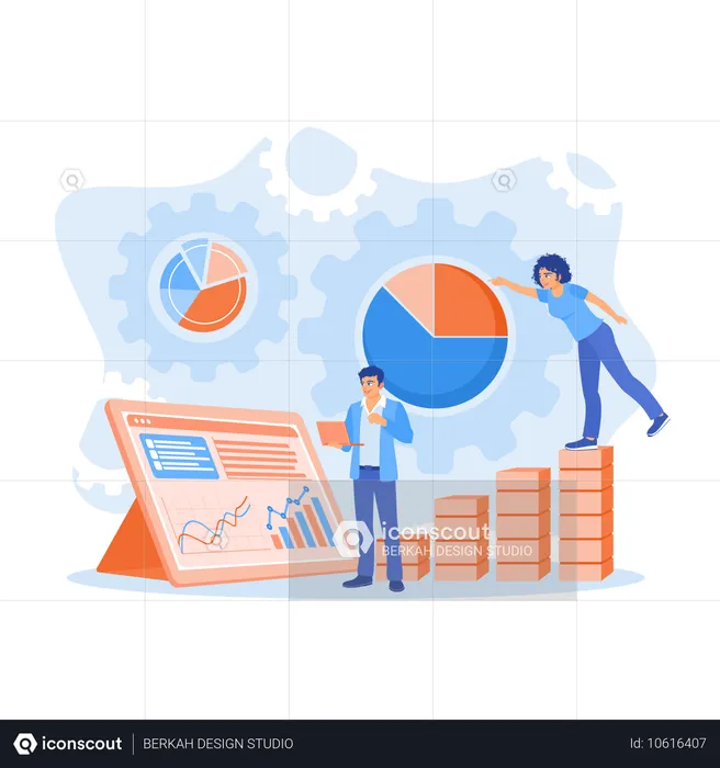 Gerentes e assistentes analisam dados comerciais  Ilustração