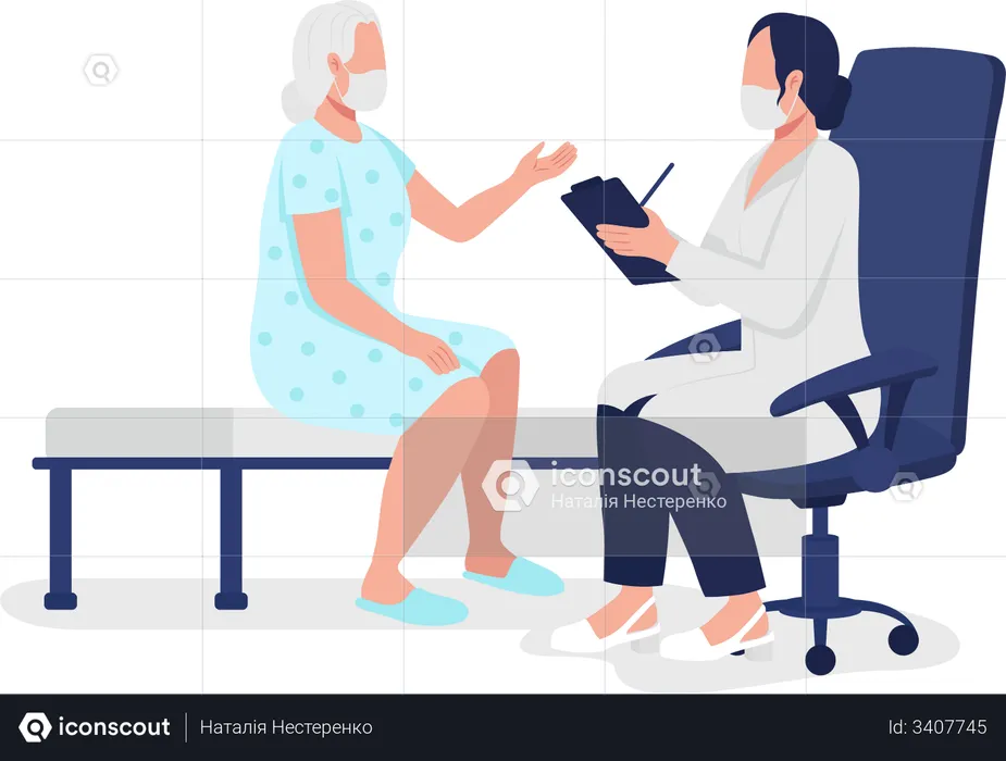 Geriatric physician accepting elderly patient  Illustration