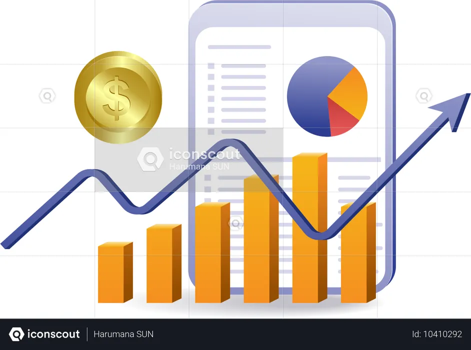 Datenbildschirm zur Analyse der finanziellen Unternehmensentwicklung  Illustration