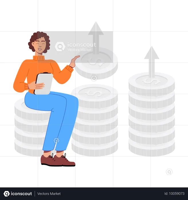 Geschäftsfrau analysiert Finanzergebnisse  Illustration