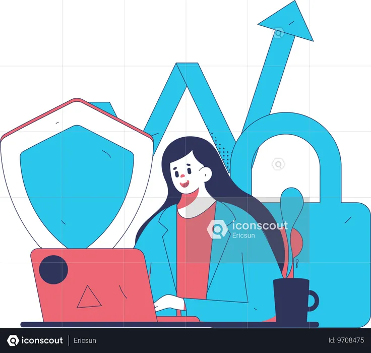 Geschäftsfrau analysiert Cyberbedrohungen  Illustration