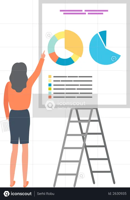 Geschäftsfrau analysiert Verkäufe und Investitionen  Illustration