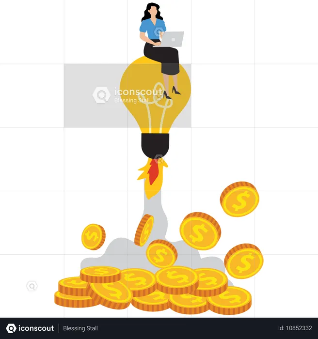 Geschäftsfrau arbeitet am Start eines Startups  Illustration