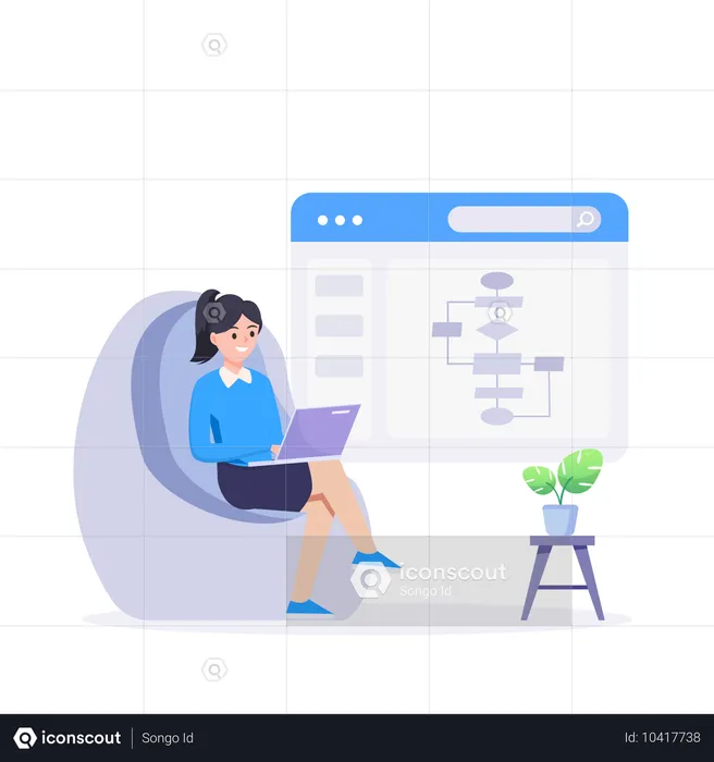 Geschäftsfrau arbeitet an Workflow-Diagramm  Illustration