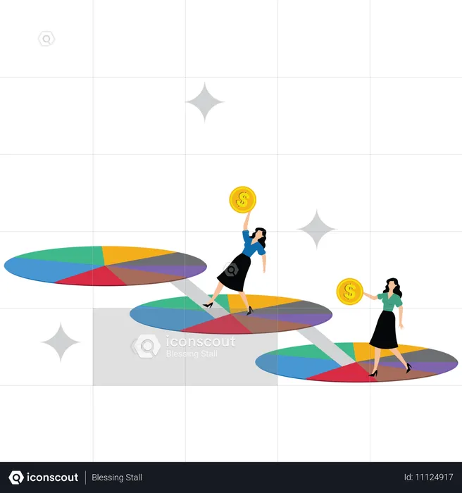 Geschäftsfrau arbeitet an einem Kreisdiagramm  Illustration