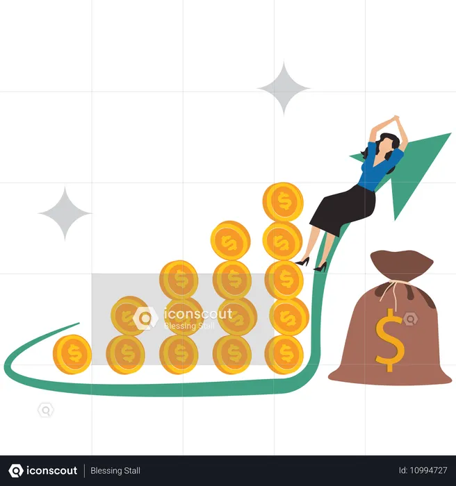 Geschäftsfrau arbeitet an Investitionsanalyse  Illustration