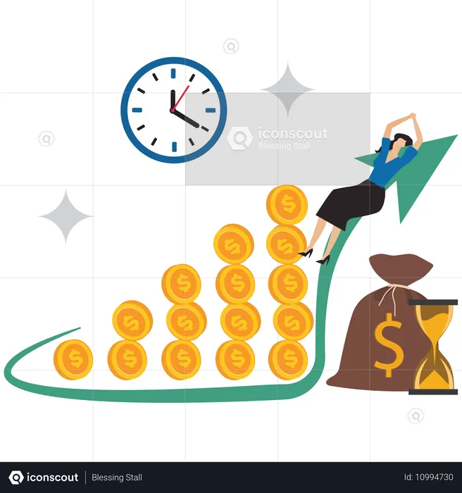 Geschäftsfrau arbeitet an Investitionsanalyse  Illustration