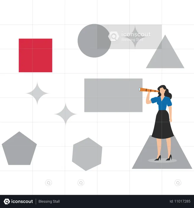 Geschäftsfrau, die über Formen nachdenkt  Illustration