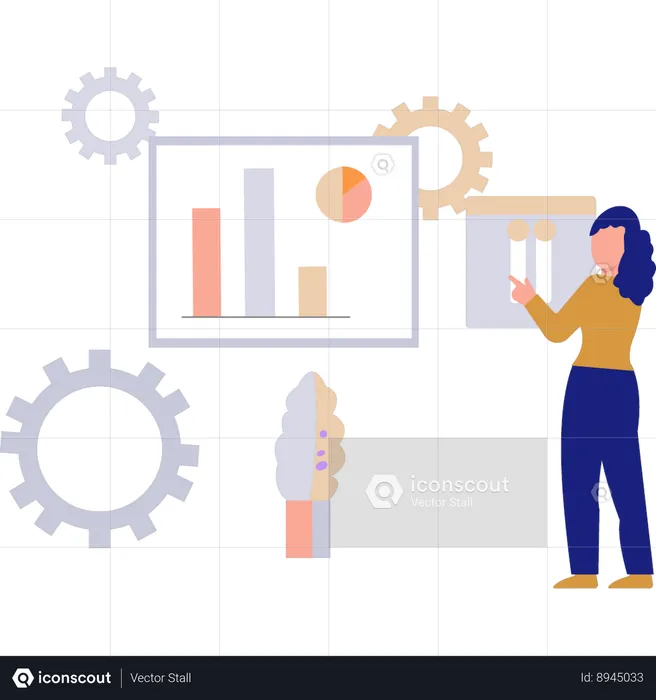 Geschäftsfrau diskutiert Geschäftsdaten  Illustration