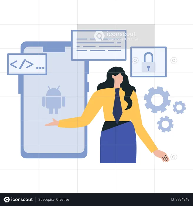 Geschäftsfrau erklärt App-Funktionen  Illustration