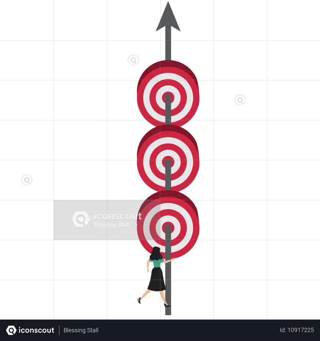 Geschäftsfrau erreicht mehrere Geschäftsziele  Illustration