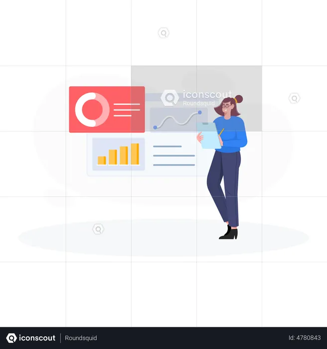 Geschäftsfrau erforscht Statistik  Illustration