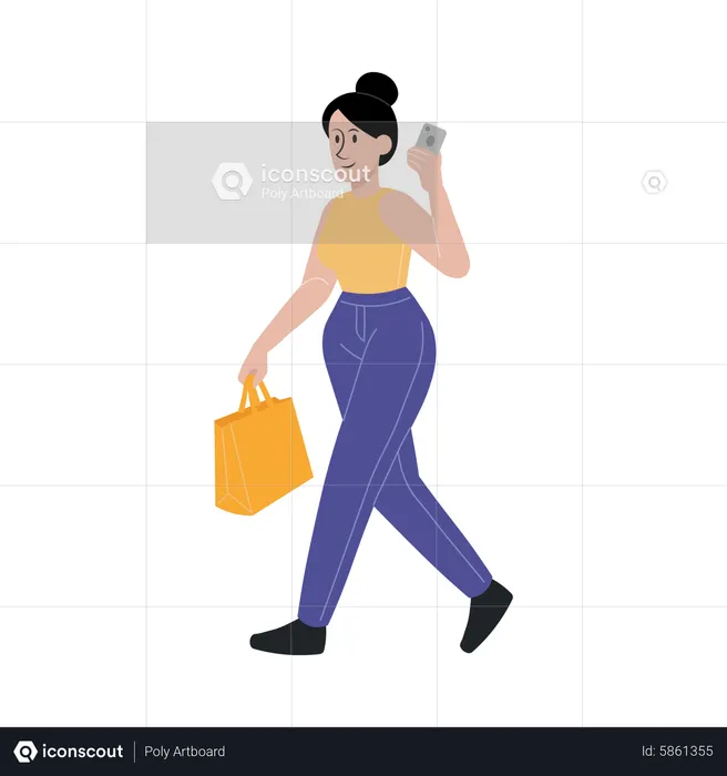 Geschäftsfrau hält Handtasche und telefoniert mit Handy  Illustration