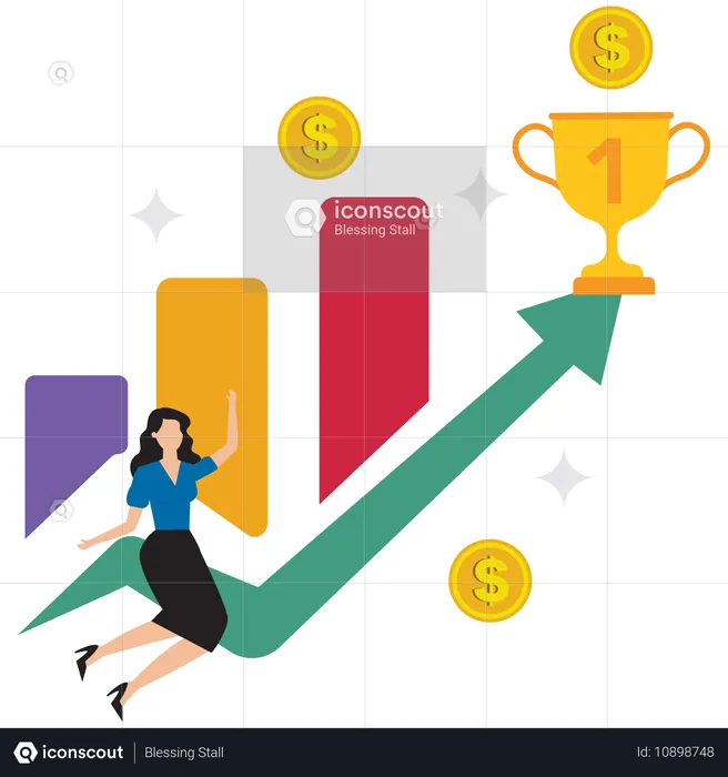 Geschäftsfrau mit Erfolg bei Investitionen  Illustration