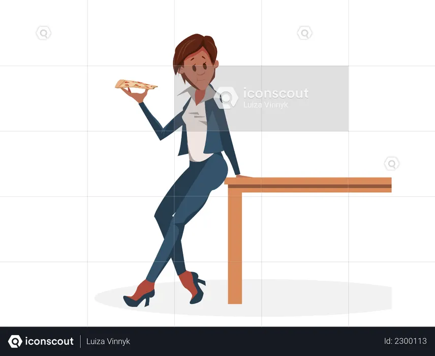 Geschäftsfrau, die Pizza isst  Illustration