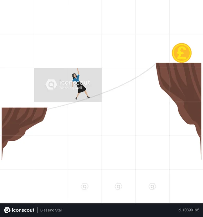 Geschäftsfrau klettert Pfund mit einem Seil  Illustration