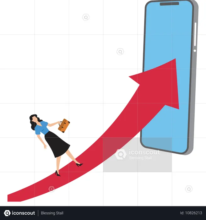 Geschäftsfrau läuft auf roten Pfeil  Illustration