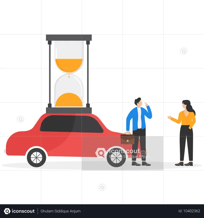 Geschäftsfrau nimmt Auto bei Mietservice  Illustration