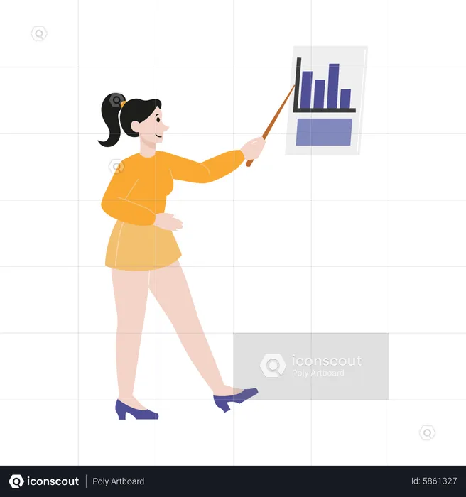 Geschäftsfrau präsentiert Analysediagramm  Illustration