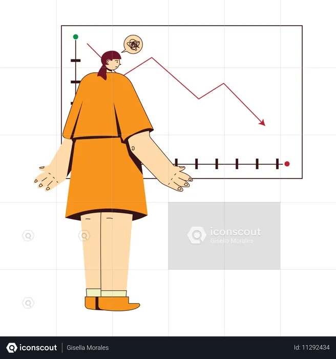 Geschäftsfrau präsentiert Verlustdiagramm  Illustration