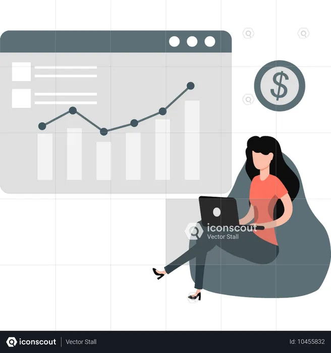 Geschäftsfrau überprüft steigende Finanzkurve  Illustration