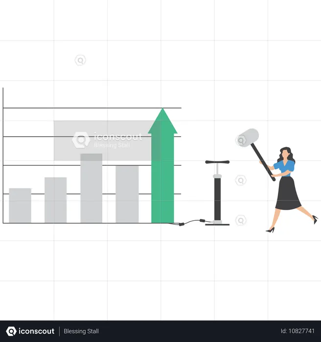 Geschäftsfrau pumpt letzte Spalte des Diagramms  Illustration