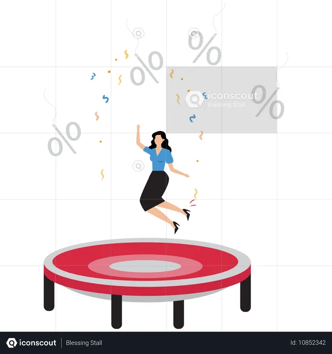 Geschäftsfrau, die auf Trampolin springt  Illustration