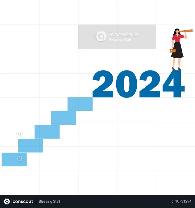 Geschäftsfrau steigt im Jahr 2024 auf, um Geschäftsaussichten zu sehen  Illustration