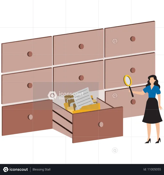 Geschäftsfrau sucht Geschäftsordner  Illustration