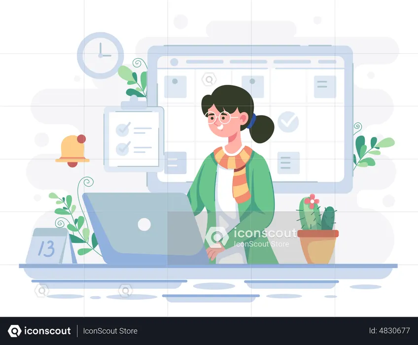 Geschäftsfrau überprüft ihren Terminplan  Illustration