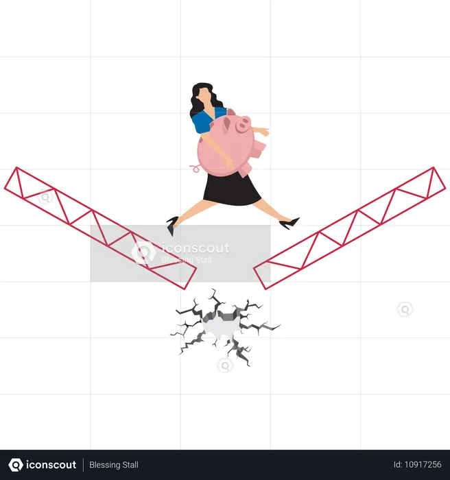 Geschäftsfrau überwindet finanzielle Hürden  Illustration