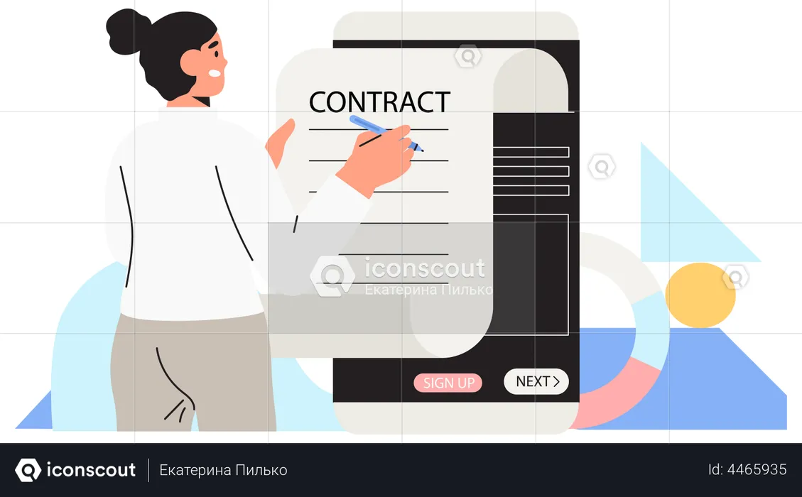 Geschäftsfrau unterzeichnet digitalen Vertrag  Illustration