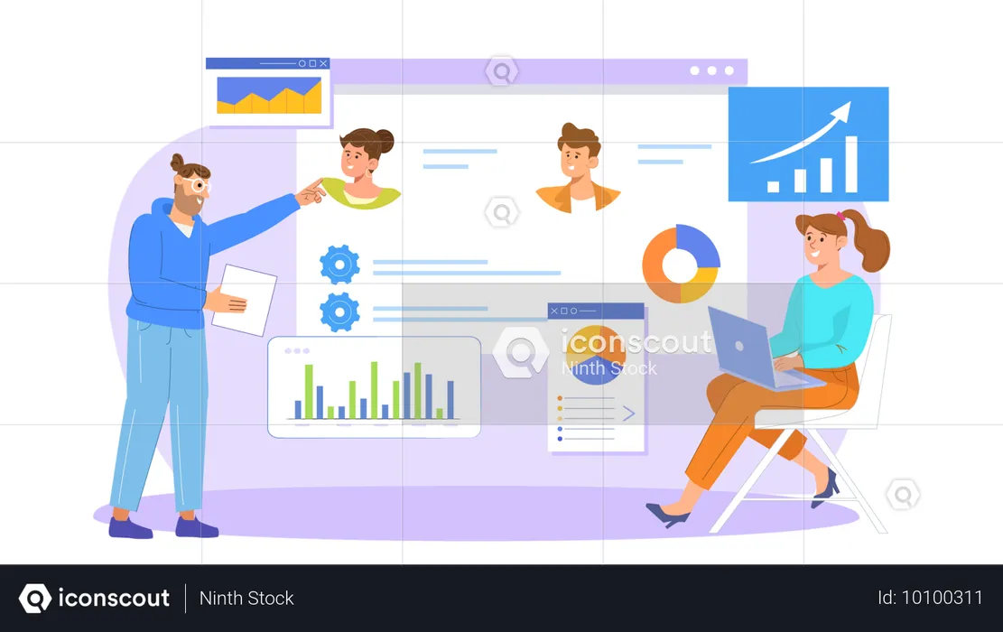 Geschäftsleute analysieren Benutzerprofile  Illustration