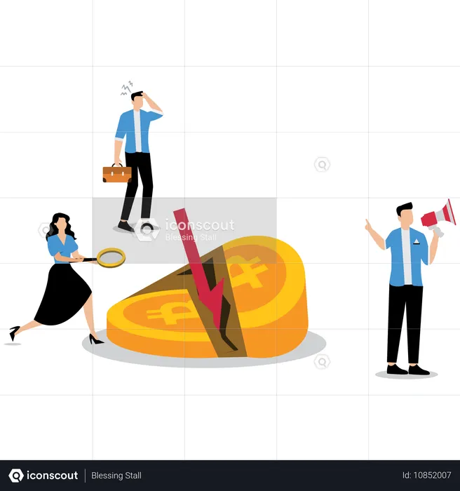 Geschäftsleute analysieren den Bitcoin-Zusammenbruch  Illustration