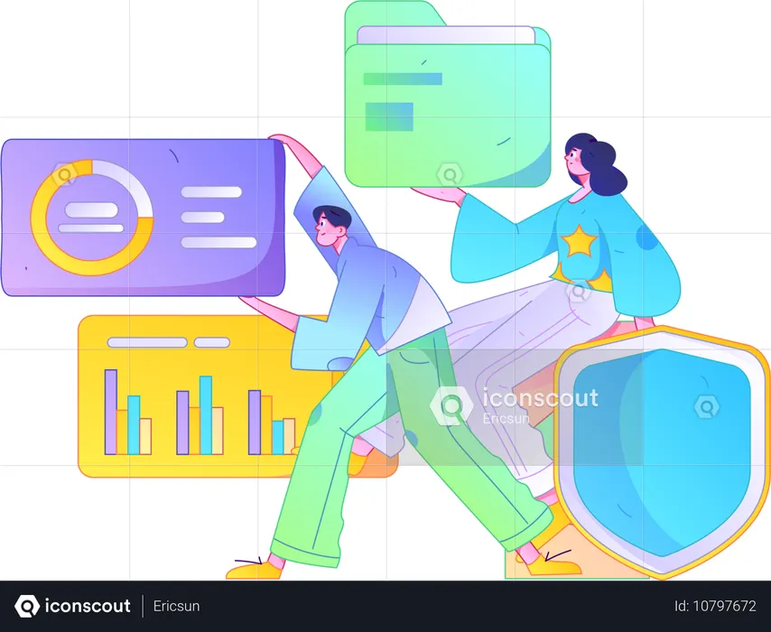 Geschäftsleute arbeiten an Analysediagrammen  Illustration