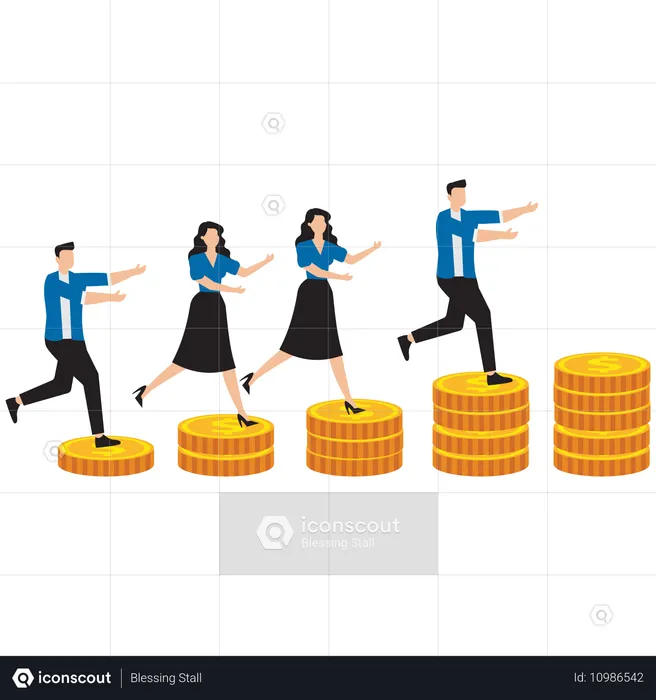 Geschäftsleute arbeiten an der Zielerreichung  Illustration