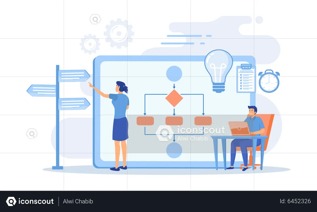 Geschäftsleute arbeiten mit neuem Projektablauf  Illustration