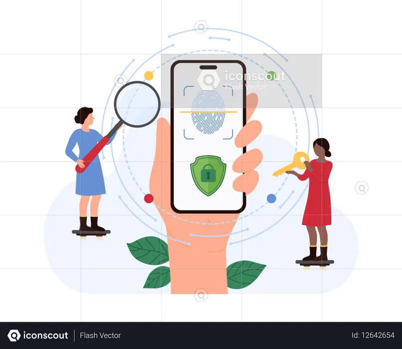 Geschäftsleute, die an biometrischer Identifizierung arbeiten  Illustration
