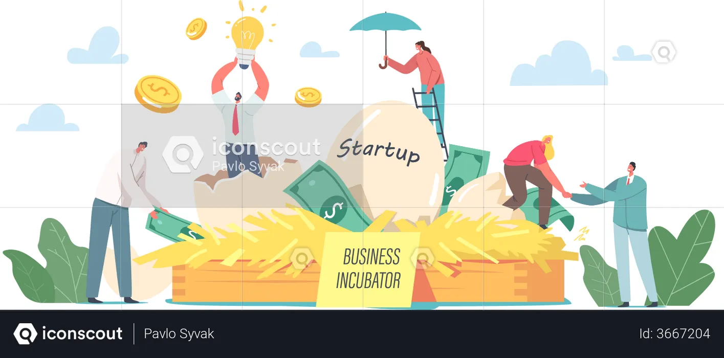 Geschäftsleute, die Startup-Projekte vorantreiben  Illustration