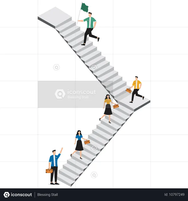 Geschäftsleute gehen die Treppe zum nächsten Stockwerk hinauf  Illustration