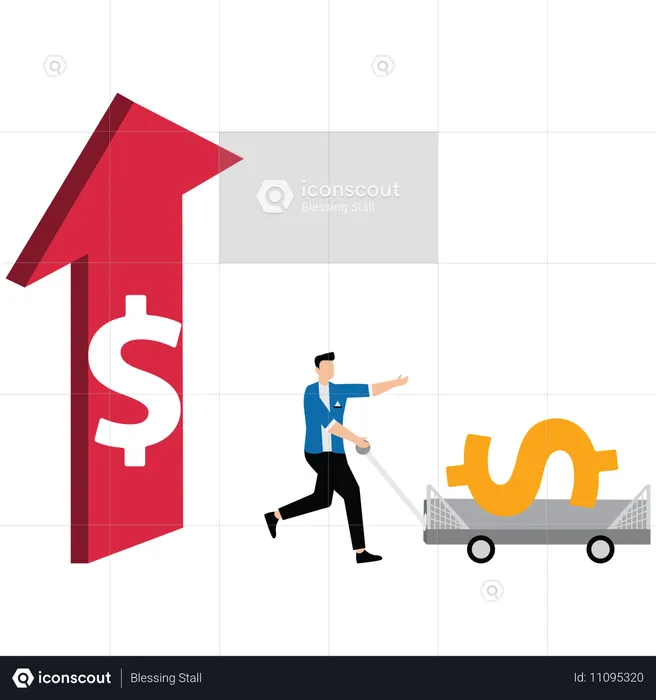 Geschäftsleute mit Dollarzeichen springen aus dem inneren Pfeil  Illustration