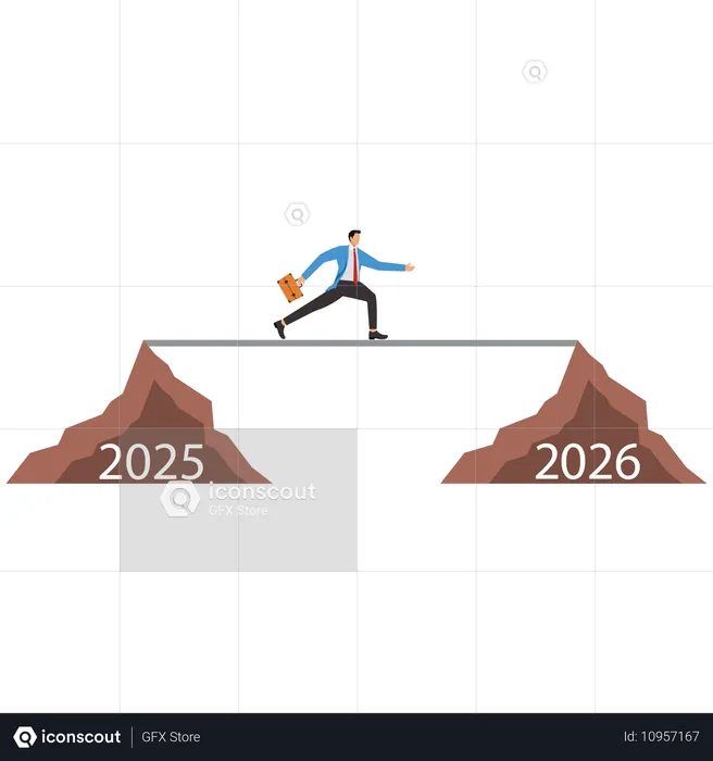 Geschäftsleute springen von 2025 Jahr zu 2026 Jahr  Illustration