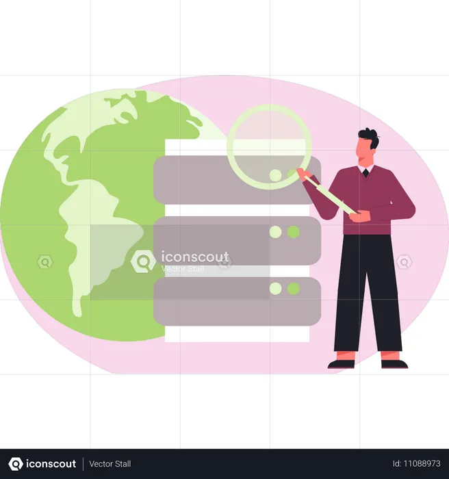 Geschäftsmann analysiert Server  Illustration