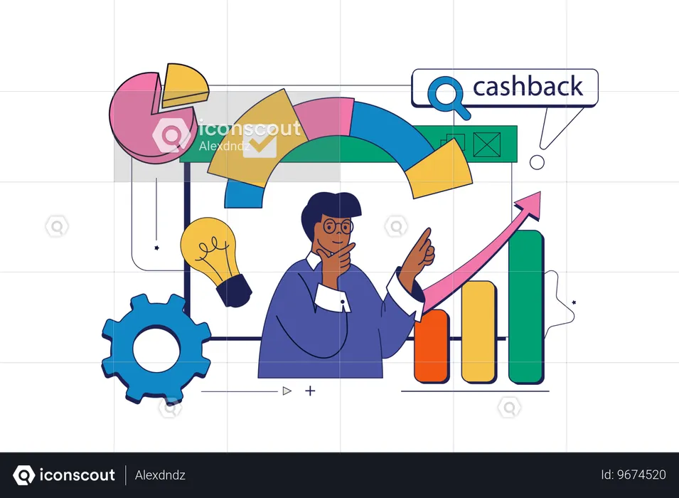 Geschäftsmann analysiert Cashback-Verhältnis  Illustration